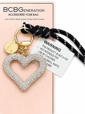 NEW BCBGeneration Rhinestone Heart Bag Charm Keychain